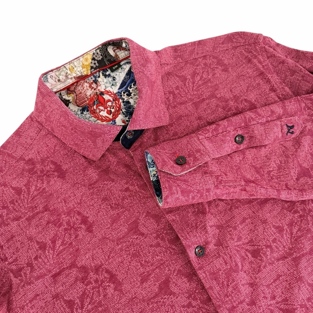 AU NOIR Fuchsia Floral Button-Up Designer Shirt Long Sleeve Huxley men’s 3/m